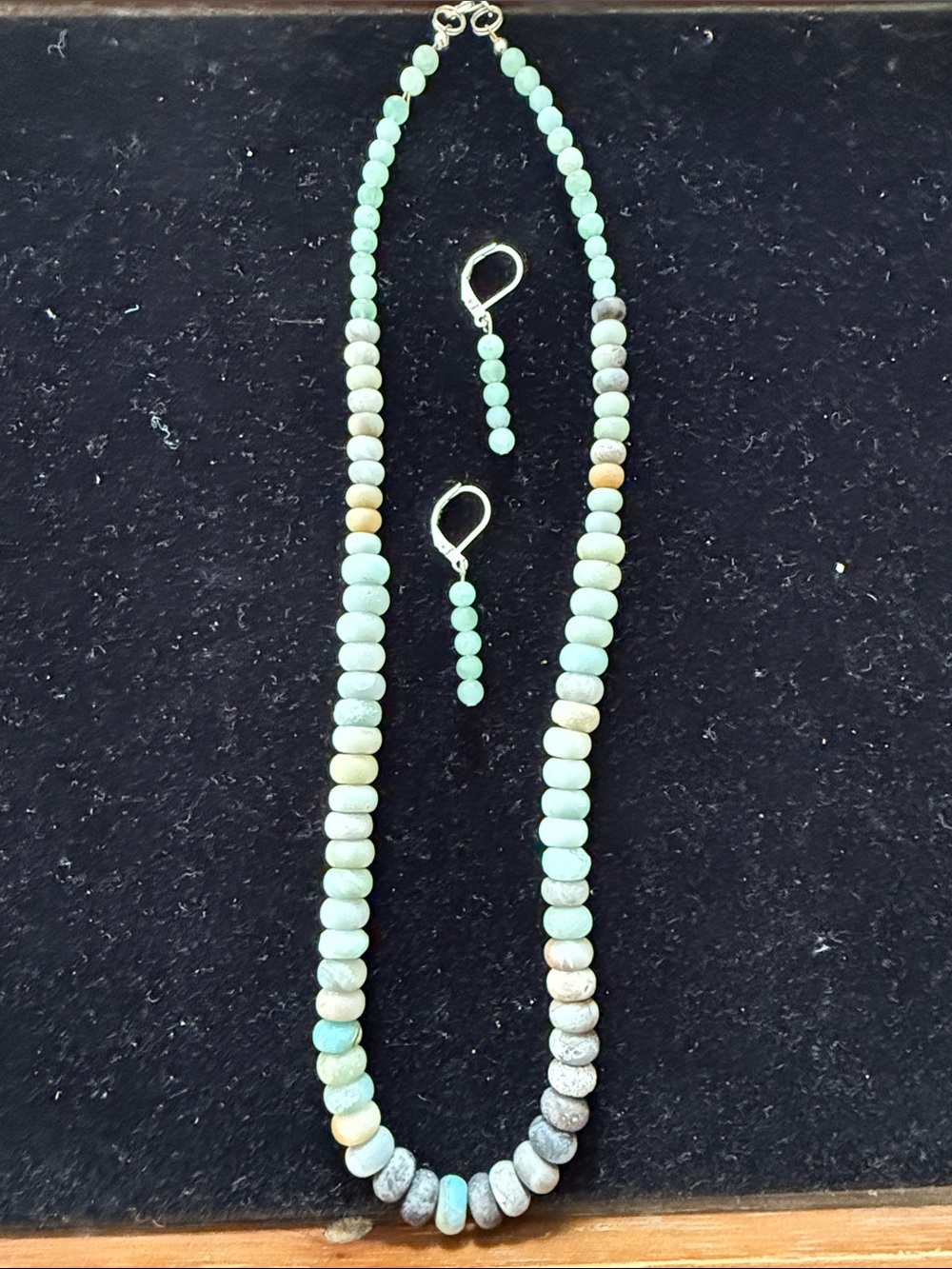 Hand Crafted Amazonite and Tanzanian Opal Beaded Necklace with Matching Earrings